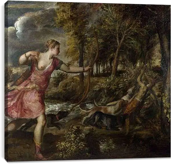 Постер на подрамнике - Смерть Актеона. Тициан Вечеллио
