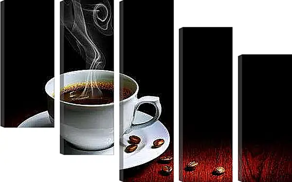 Модульная картина - Чашка и несколько зёрен кофе. Ароматное утро.