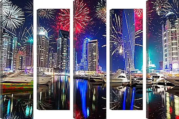 Модульная картина - Салют в небе над небоскребами. Дубай