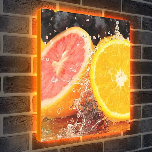 Лайтбокс световая панель - Апельсин и грейпфрут в воде. Сочный взрыв.