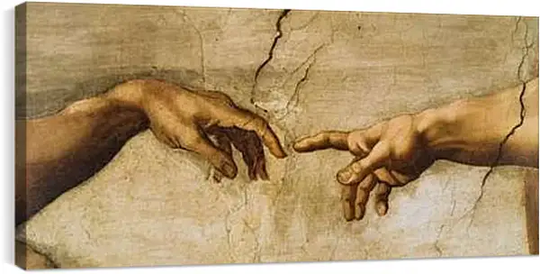 Постер на подрамнике - Сотворение Адама (фрагмент). Микеланджело Буонарроти