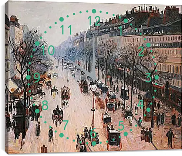 Часы картина - Бульвар Монмартр зимним утром. Камиль Писсарро
