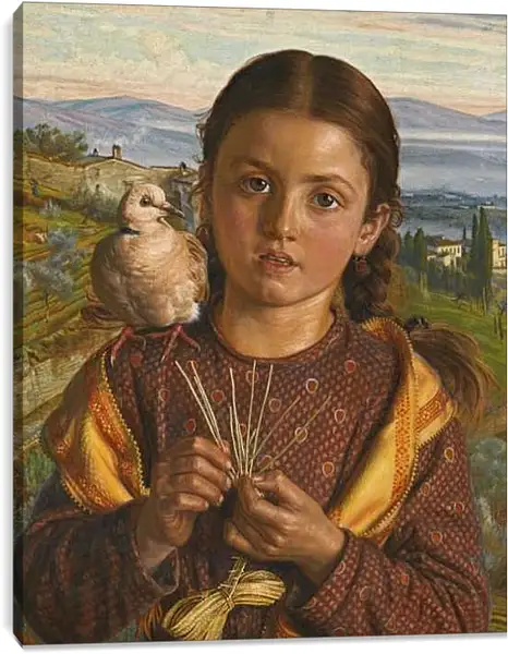 Постер на подрамнике - Тосканская девушка, плетущая солому. Уильям Холман Хант