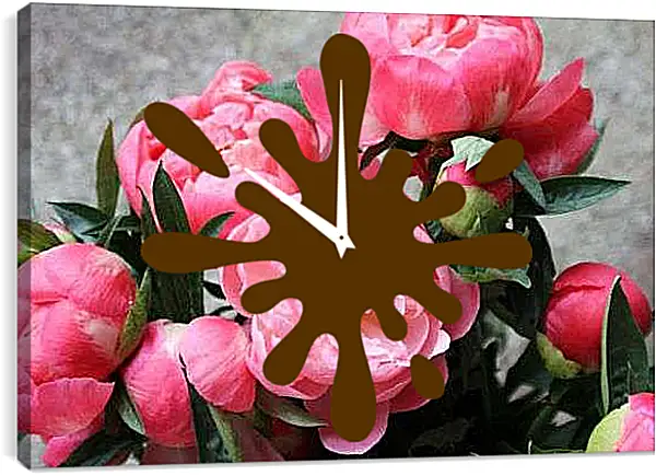 Часы картина - Яркие пионы