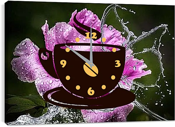 Часы картина - Бабочка на пионе