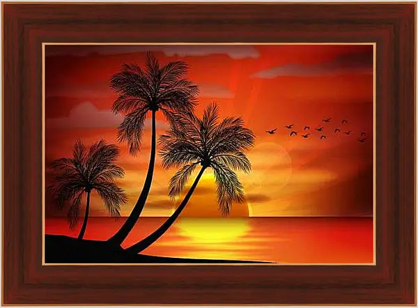 Картина в раме - Пальмы на закате
