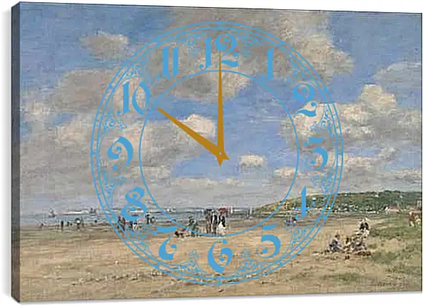Часы картина - The Beach at Tourgeville-les-Sablons. Эжен Буден