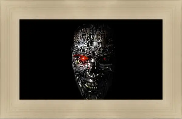 Картина в раме - Металлический череп с глазом. Терминатор