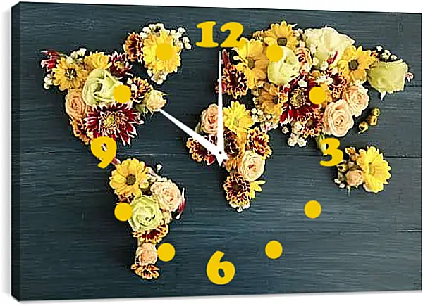 Часы картина - Цветочная карта мира