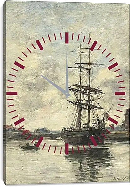 Часы картина - the boat on the river Current. Эжен Буден