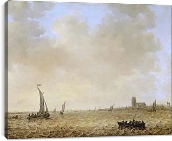 Постер на подрамнике - Морской пейзаж с видом Дордрехта. Ян ван Гойен