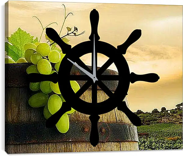 Часы картина - Бочка с виноградом. Винный урожай.