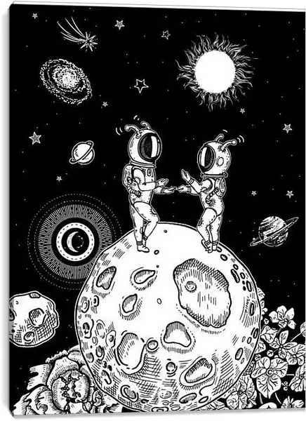 Постер на подрамнике - Астронавты на цветочной планете