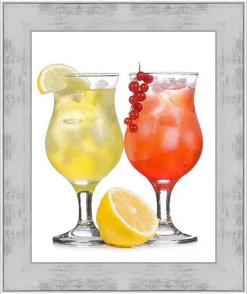 Картина в раме - Коктейли и лимон. Освежающая прохлада.