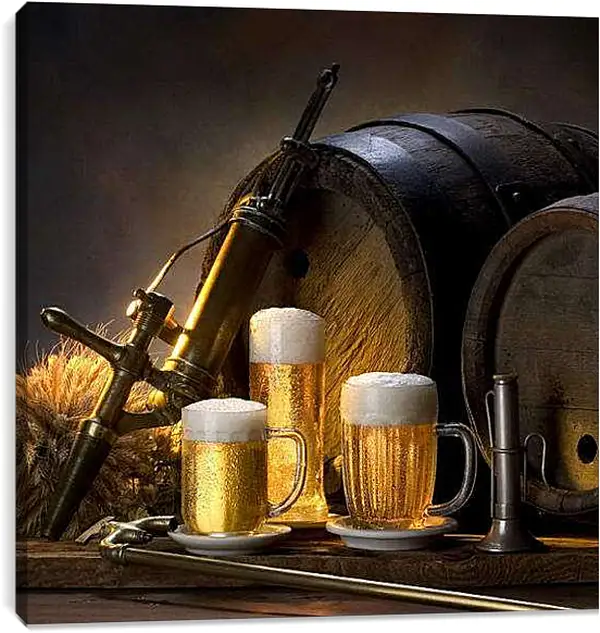 Постер на подрамнике - Кружки пива. Хмельное настроение.