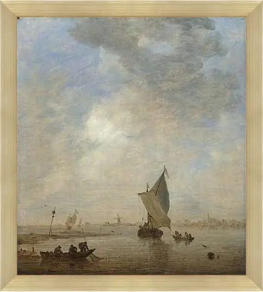 Картина в раме - Fishermen hauling a Net. Ян ван Гойен