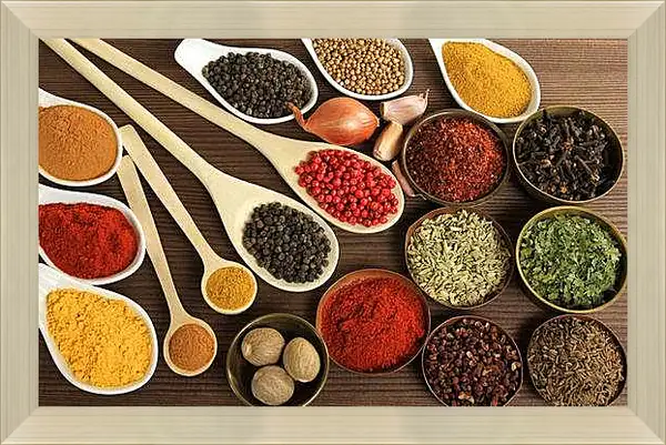 Картина в раме - Разные приправы и пряности. Аромат Востока.