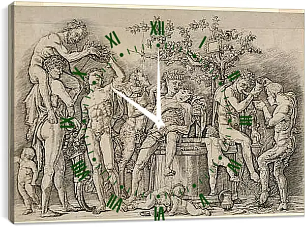 Часы картина - Вакханалия с винным прессом. Андреа Мантенья