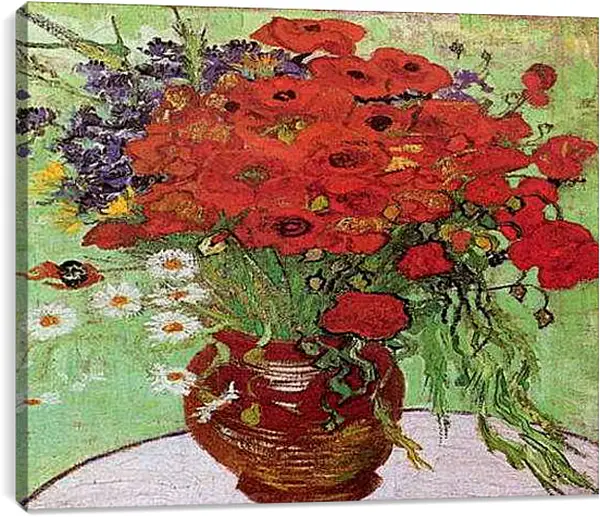 Постер на подрамнике - Натюрморт красные маки и маргаритки. Винсент Ван Гог
