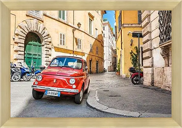 Картина в раме - Fiat Nuova 500 на улице Рима