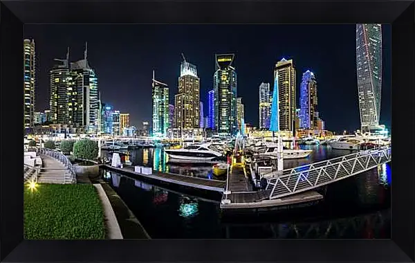 Картина в раме - Яхты на фоне небоскрёбов. Дубай