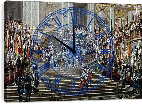 Часы картина - Прием принца Конде Людовиком XIV в Версале в 1674 году. Жан-Леон Жером