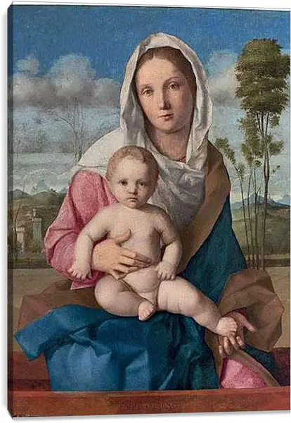 Постер на подрамнике - The Madonna and Child in a landscape. Джованни Беллини