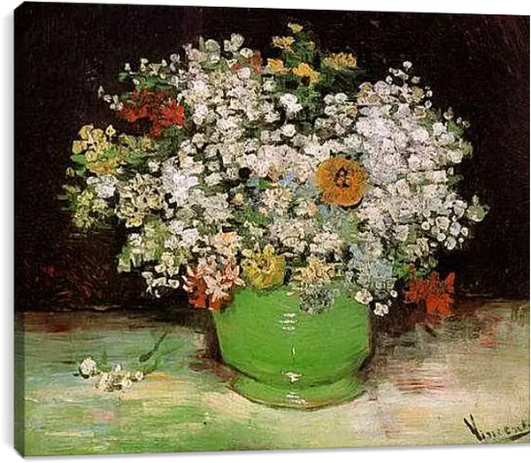 Постер на подрамнике - Vase with Zinnias and Other Flowers. Винсент Ван Гог