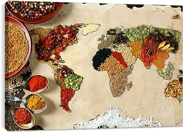 Постер на подрамнике - Карта мира из специй