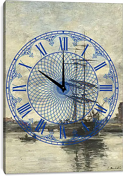 Часы картина - the boat on the river Current. Эжен Буден