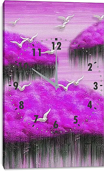 Часы картина - Птицы над цветами. Арт
