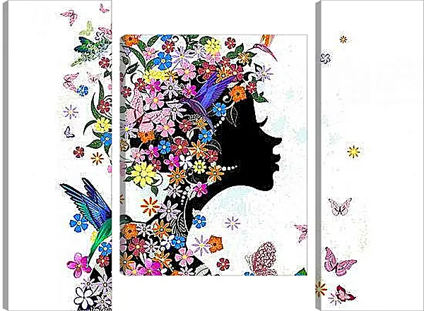 Модульная картина - Девушка и бабочки