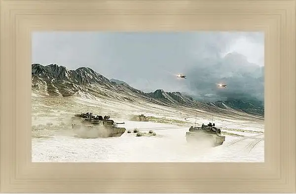 Картина в раме - battlefield, tanks, mountains