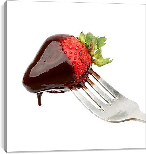 Постер на подрамнике - Клубника на вилке. Сладкое искушение.