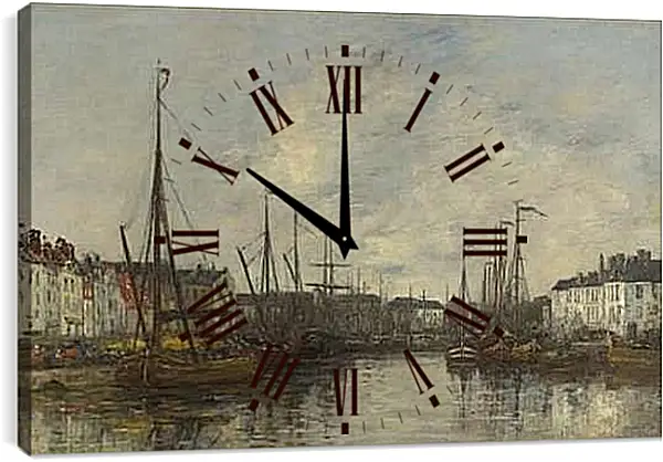 Часы картина - Brussels Harbour. Эжен Буден