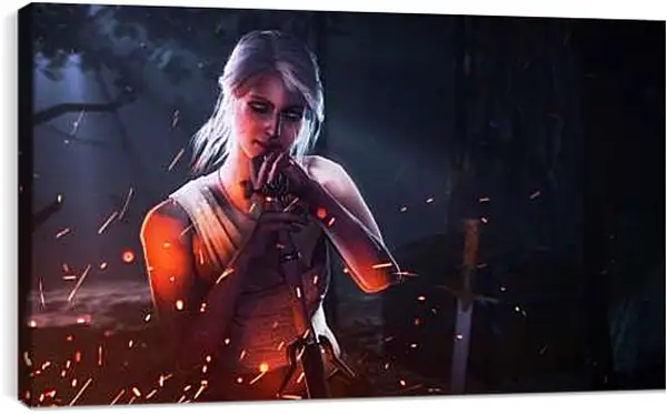 Постер на подрамнике - The Witcher (Ведьмак), Цири у костра
