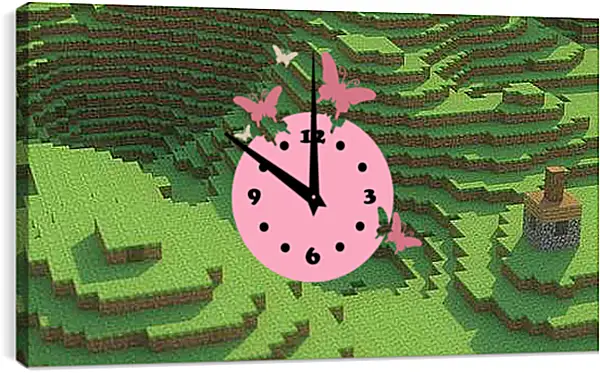 Часы картина - minecraft, mountain, house