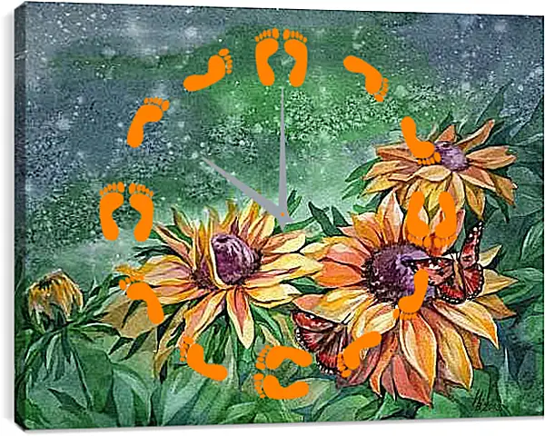 Часы картина - Рисунок бабочки на цветке