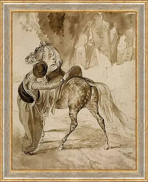 Картина в раме - Турок, садящийся на коня. Брюллов Карл Павлович