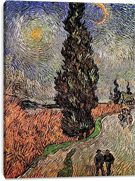 Постер на подрамнике - Road with Cypress and Star. Винсент Ван Гог