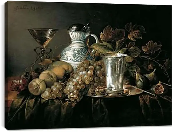 Постер на подрамнике - Натюрморт с серебряным бокалом. Ян Хем Давидс Де