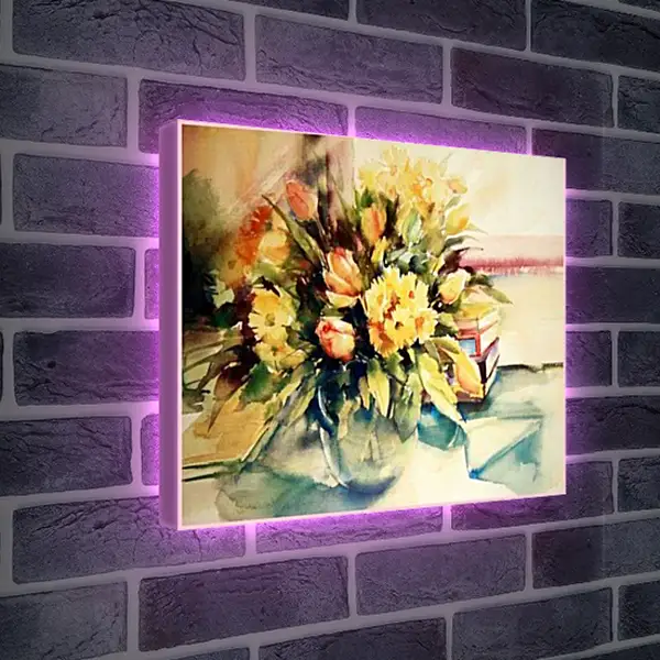 Лайтбокс световая панель - Жёлтые цветы в вазе