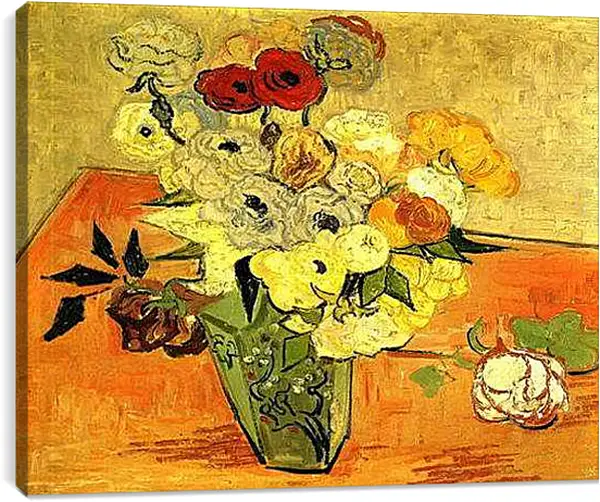 Постер на подрамнике - Японская Ваза С Розами И Анемоны. Винсент Ван Гог