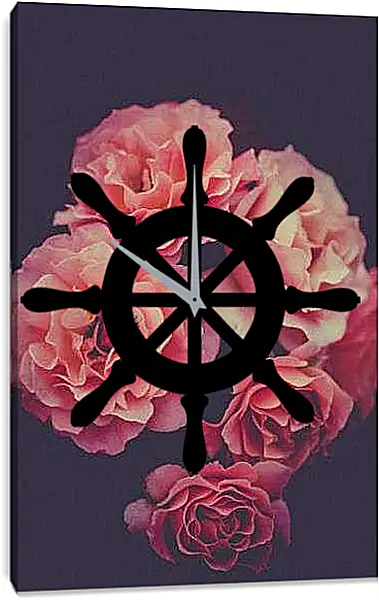 Часы картина - Пионы на черном фоне