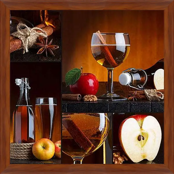 Картина в раме - Бокал яблочного сока. Осеннее настроение.