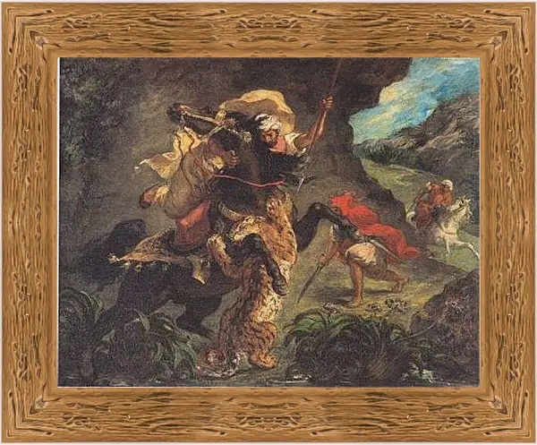Картина в раме - Tiger Hunt. Эжен Делакруа