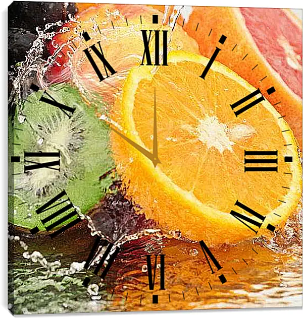 Часы картина - Фрукты и вода. Сочные краски лета.