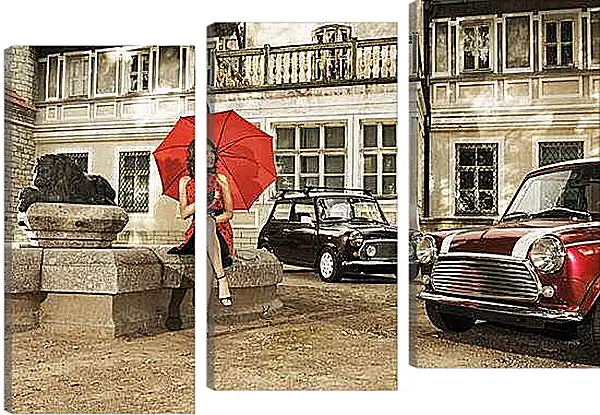 Модульная картина - Девушка с красным зонтом