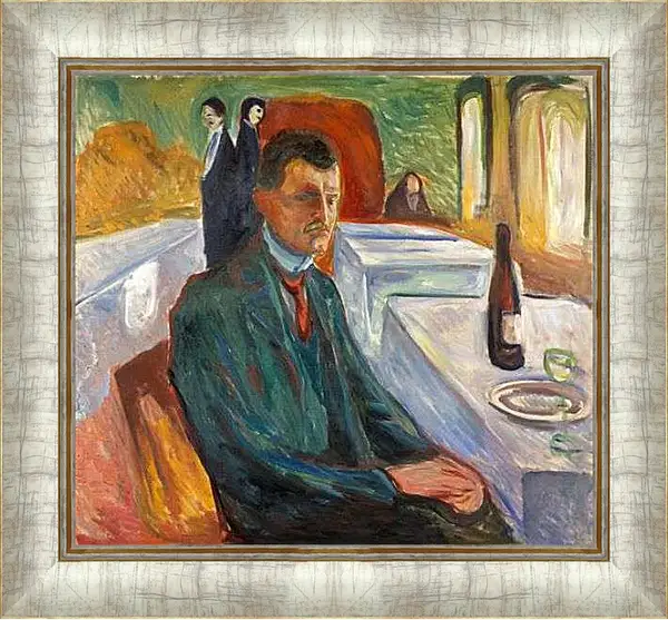 Картина в раме - Self-Portrait with a Bottle of Wine. Эдвард Мунк