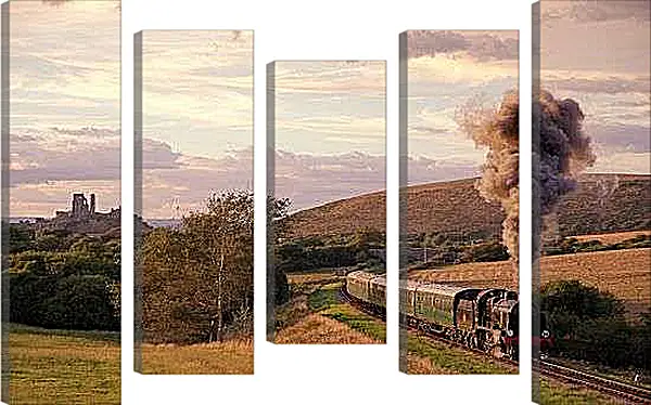 Модульная картина - Поезд вдоль полей Великобритании